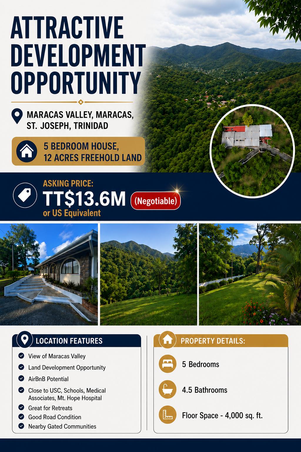 12-ACRE APPROVED RESIDENTIAL ESTATE & DEVELOPMENT OPPORTUNITY WITH 5-BEDROOM RESIDENCE – MARACAS VALLEY, TRINIDAD — photo 1