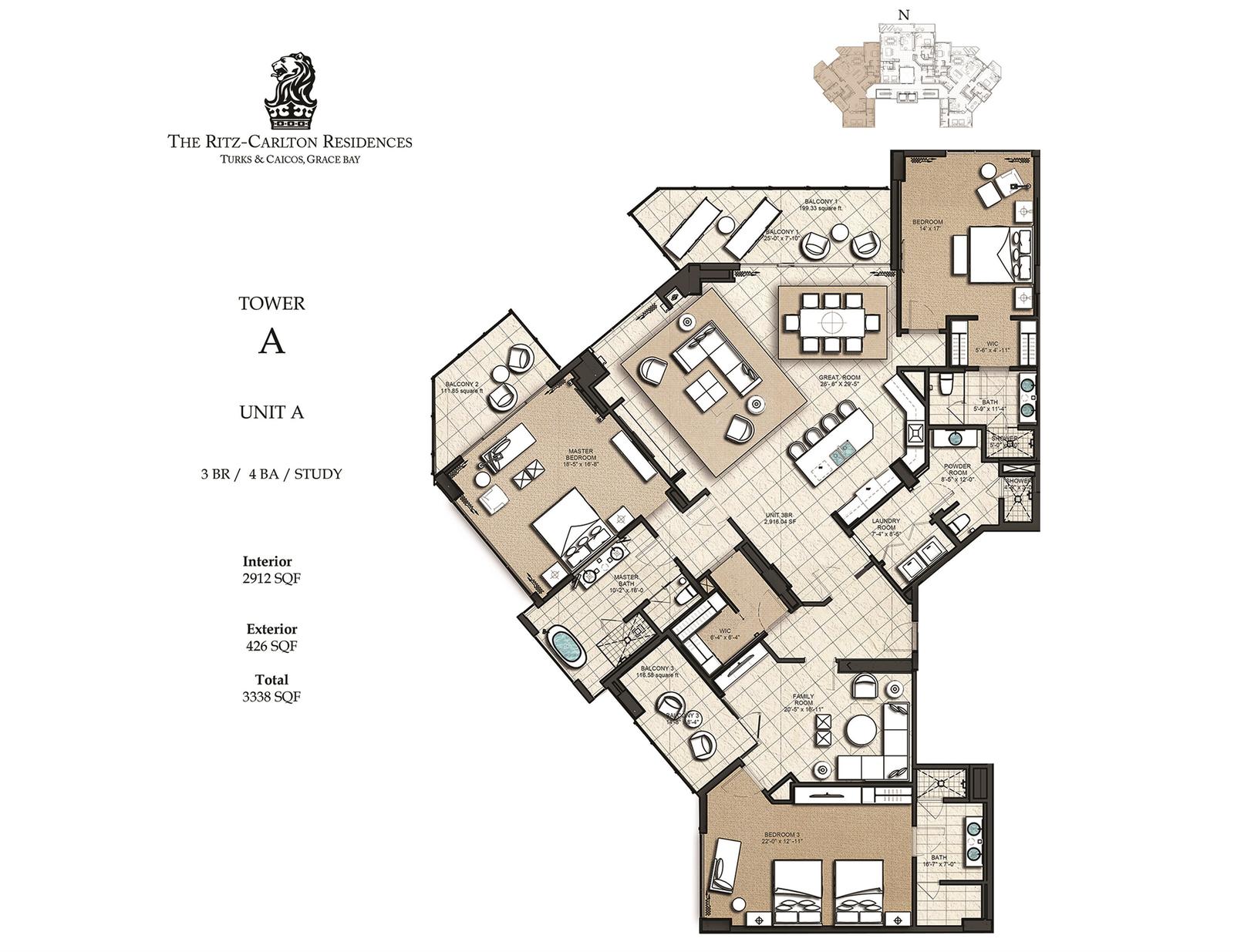 3 Bedroom Condominium for Sale - Tower A 7A Ritz Carlton Residences, Grace Bay — photo 4