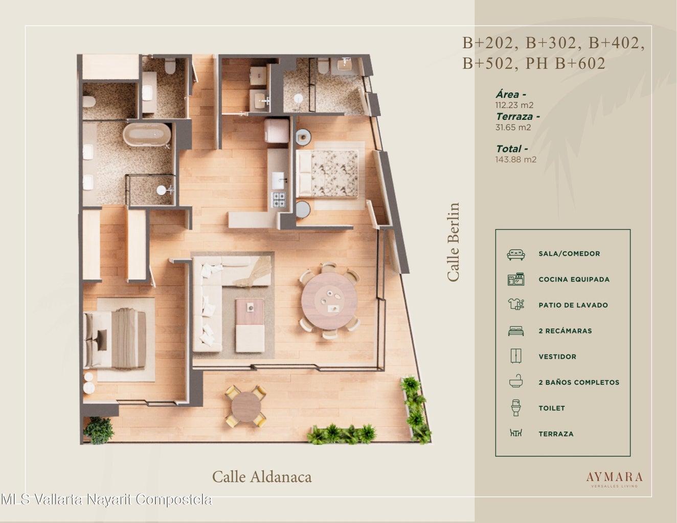 2 Bedroom Condo B302 for Sale, Aymara Versalles, Puerto Vallarta, Jalisco, Mexico — photo 4